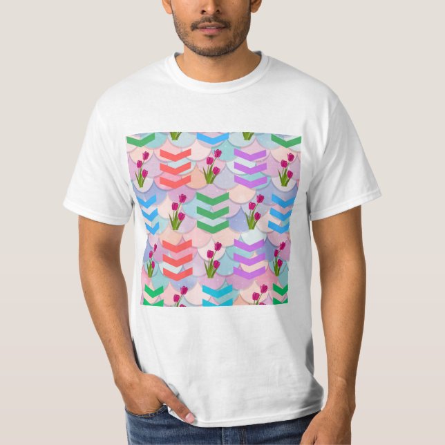 Arrow Shape swith flower Abstract Pattern T-Shirt (Front)