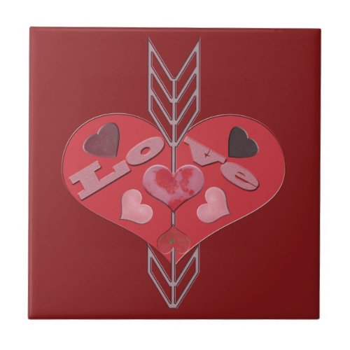 Arrow Through Love Hearts Ceramic Tile