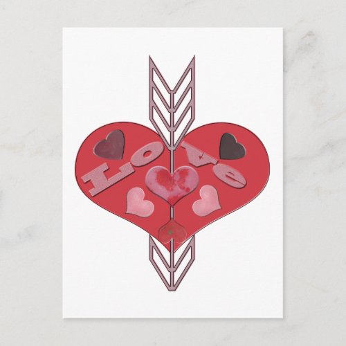 Arrow Through Love Hearts Postcard
