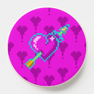 Arrow through the neon heart - pixel art PopSocket