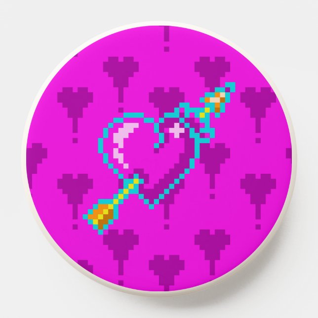 Arrow through the neon heart - pixel art PopSocket (Popsocket)