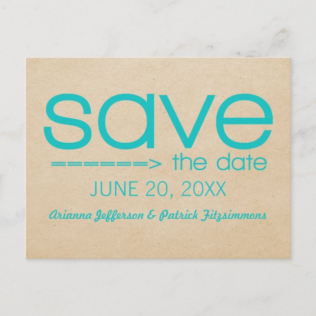 Arrow Typography Save the Date Postcard, Aqua Announcement Postcard (Front)