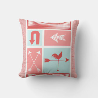 Arrow Urban Farm Aqua Red Rooster Color Block Throw Pillow