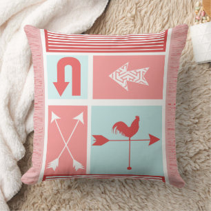 Arrow Urban Farm Aqua Red Rooster Color Block Throw Pillow