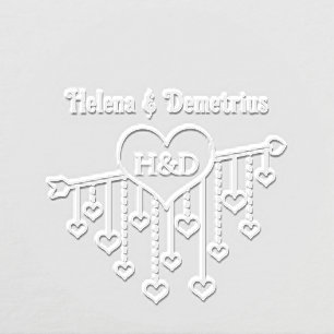 Arrow With Hanging Hearts Couple Names Initials Embosser
