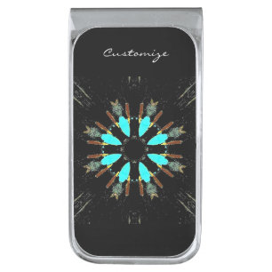 Arrowhead feathers pow-wow pattern Thunder_Cove Silver Finish Money Clip