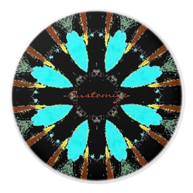Arrowhead Feathers Pow-wow Thunder_Cove Ceramic Knob (Front)