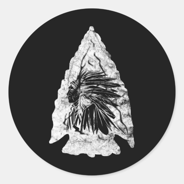 Arrowhead Hunter Indian Chief Relic Hunting Native Classic Round Sticker (Front)