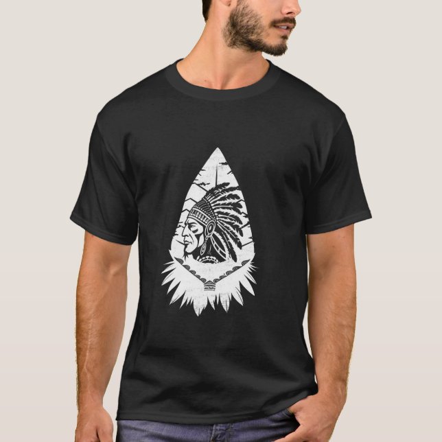 Arrowhead Hunter Native American Indian Chief Indi T-Shirt (Front)