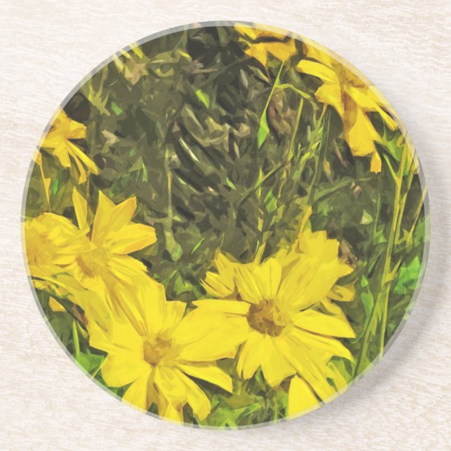 Arrowleaf Balsamroot Flower Abstract Impressionism Sandstone Coaster (Front)