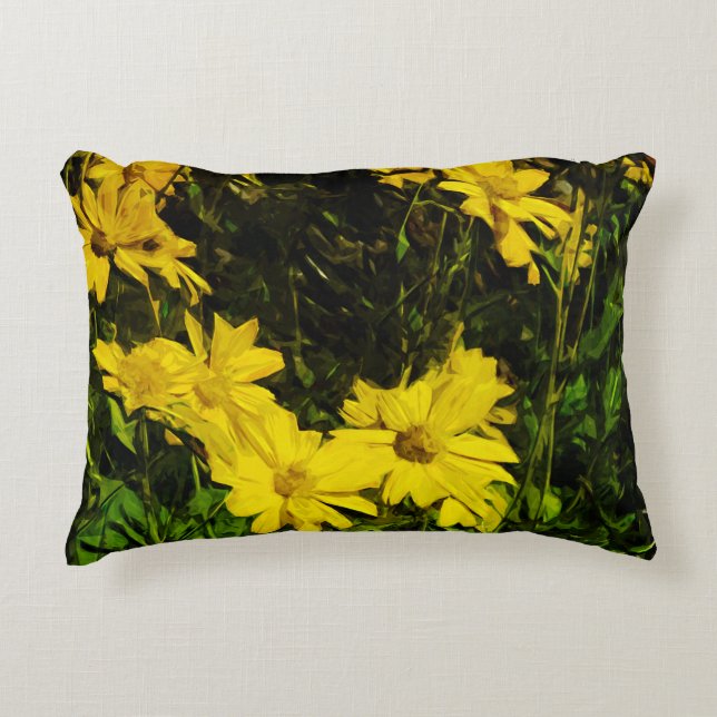 Arrowleaf Balsamroot Yellow Wildflower Abstract Accent Pillow (Front)