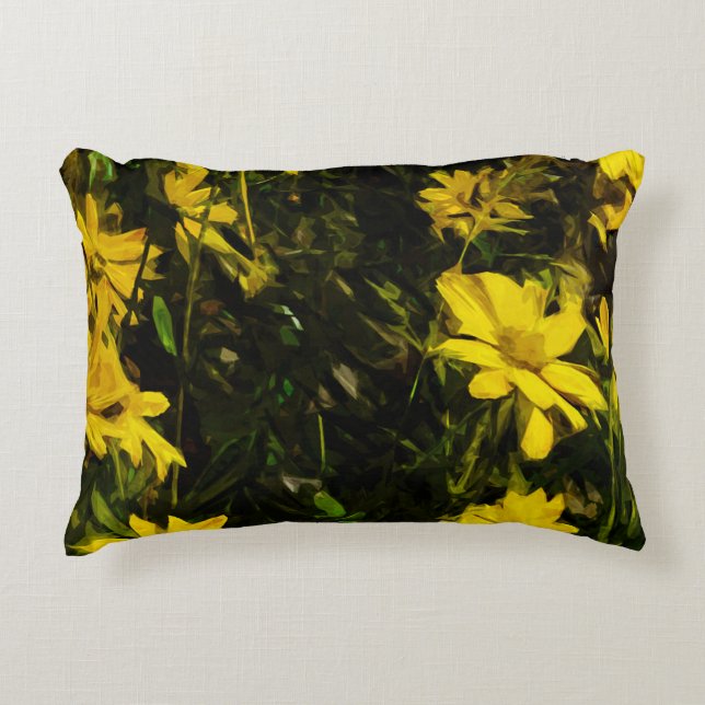 Arrowleaf Balsamroot Yellow Wildflower Abstract Accent Pillow (Front)
