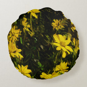 Arrowleaf Balsamroot Yellow Wildflower Abstract Round Pillow