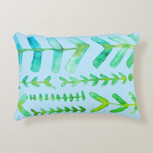 Arrowroot Geometric Watercolor Pattern Green Blue Accent Pillow