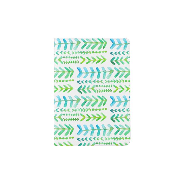 Arrowroot Geometric Watercolor Pattern Green Blue Passport Holder (Front)
