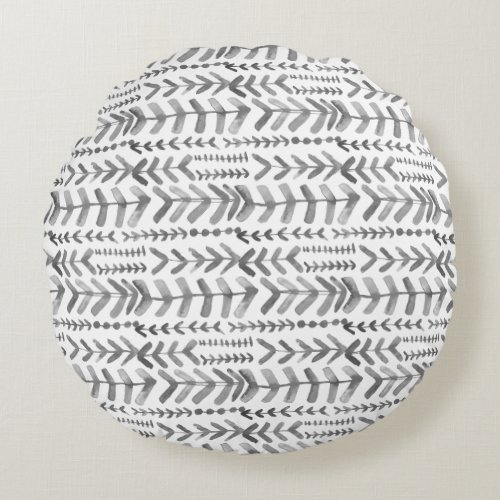 Arrowroot Geometric Watercolor Pattern Grey White Round Pillow