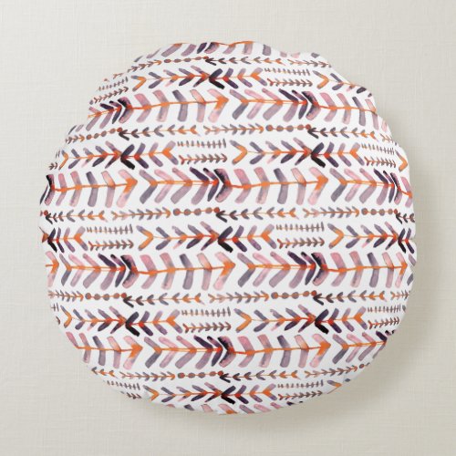 Arrowroot Geometric Watercolor Pattern Purple Pink Round Pillow