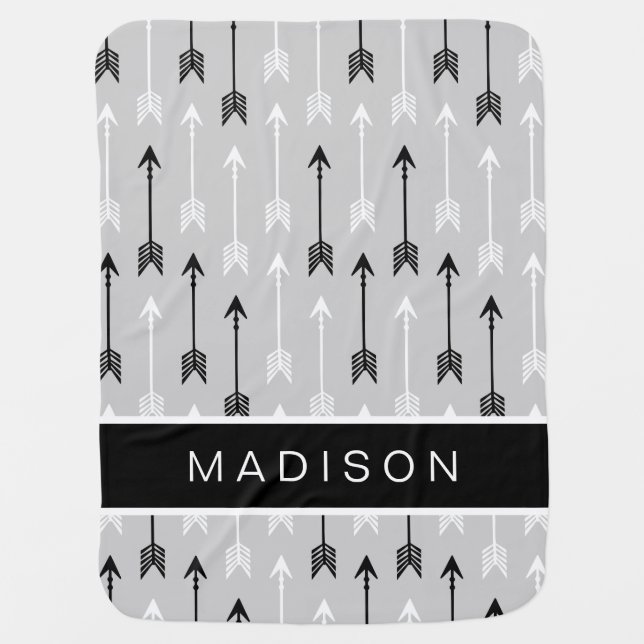 Arrows Add Your Name Gray Black White Baby Blanket (Front)