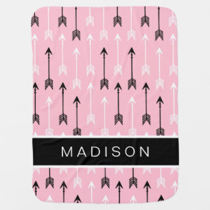 Arrows Add Your Name Pink Black White Baby Blanket