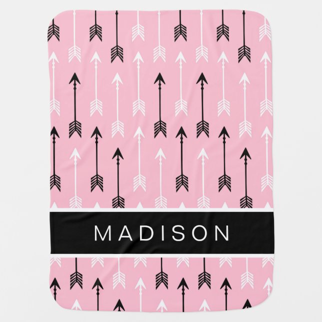 Arrows Add Your Name Pink Black White Baby Blanket (Front)