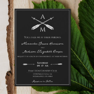 Arrows and Monograms Wedding   Black Invitation