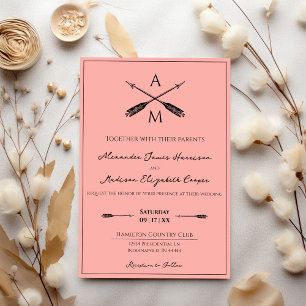 Arrows and Monograms Wedding Coral Invitation