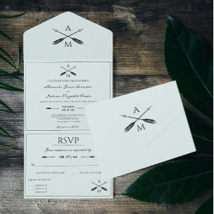 Arrows and Monograms Wedding Mint Green All In One Invitation