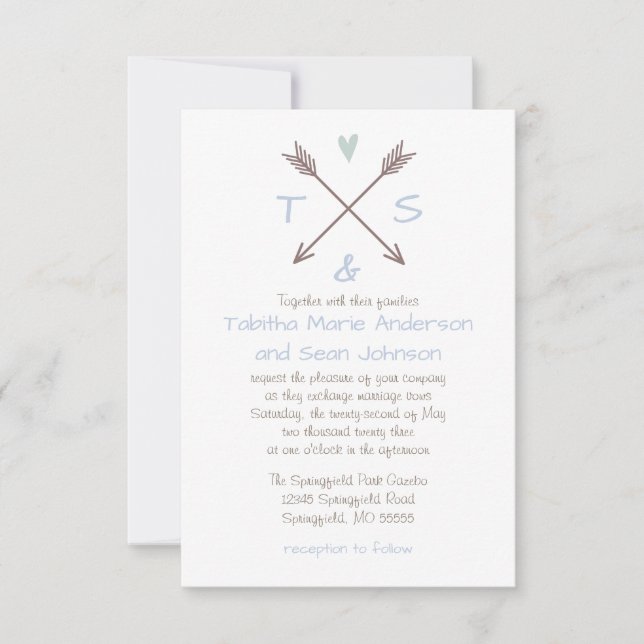 Arrows Blue Heart - 3x5 Wedding Invitation (Front)