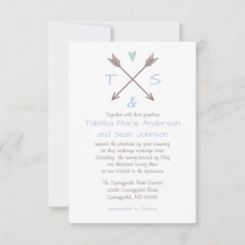 Arrows Blue Heart _ 3x5 Wedding Invitation