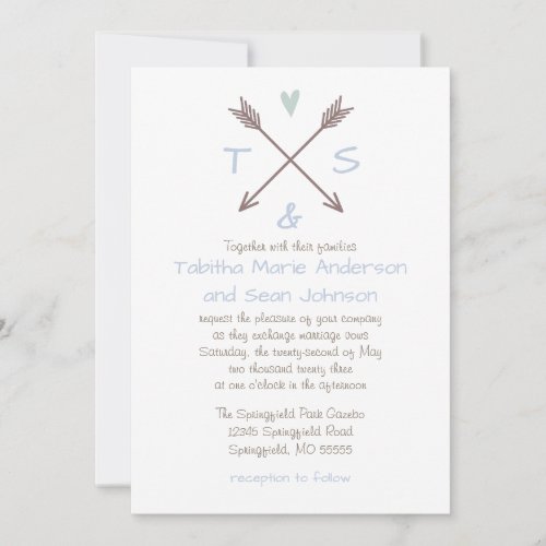 Arrows Blue Heart _ Wedding Invitation