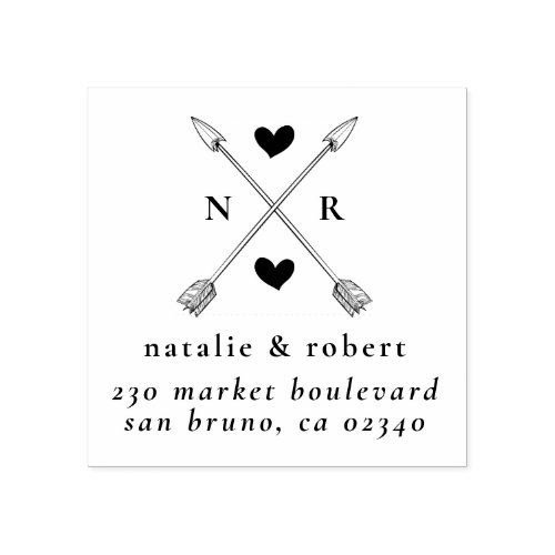 Arrows Cross  Wedding Names  Return Address Rubber Stamp