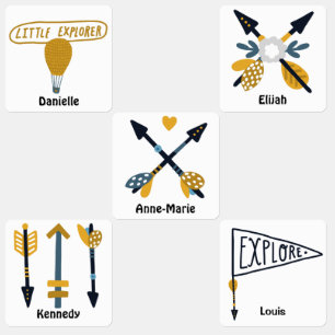 Arrows explorers blue yellow adventure fun kids' labels