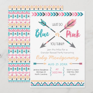 Arrows Gender Reveal Party Invitation Feathers Boh