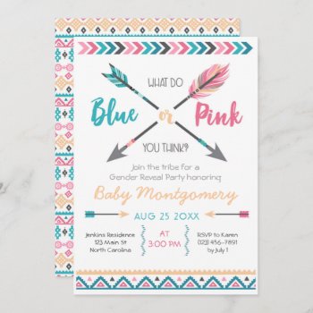 Arrows Gender Reveal Party Invitation Feathers Boh by YourMainEvent at Zazzle