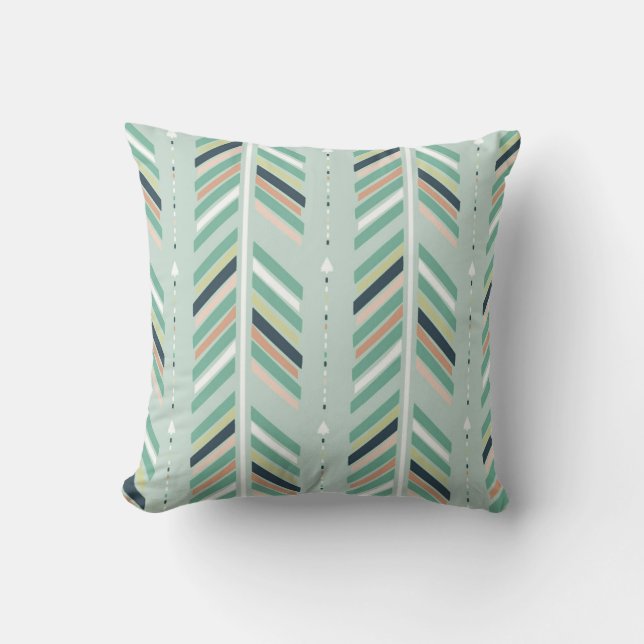 Arrows in Mint & Navy Throw Pillow (Front)