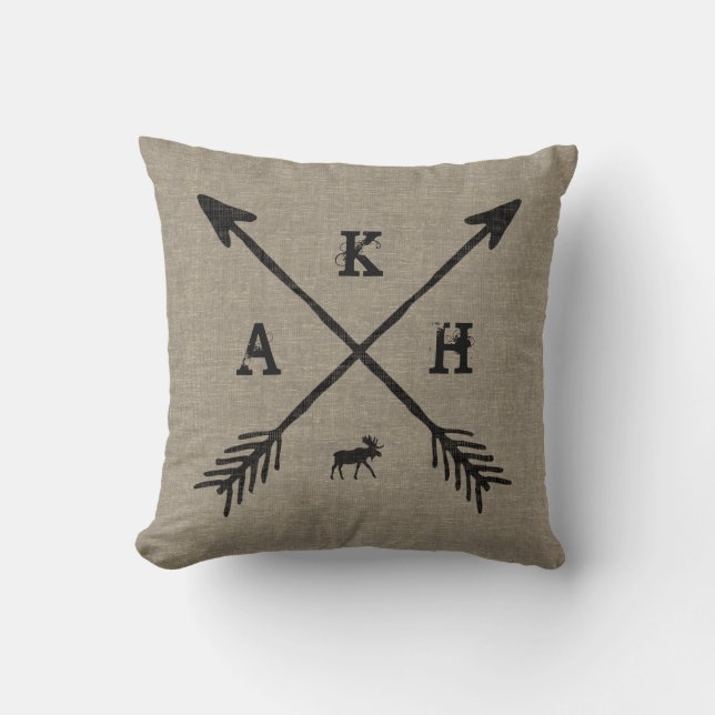 Arrows, Monogram Letters, and Moose Decorative Throw Pillow (Front)