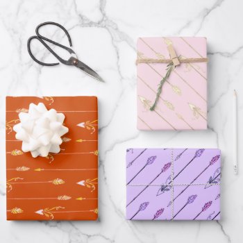 Arrows N Feathers Boho Design Wrapping Paper Sheets by PartyPrep at Zazzle