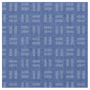 Arrows on Medium Blue Linen Fabric