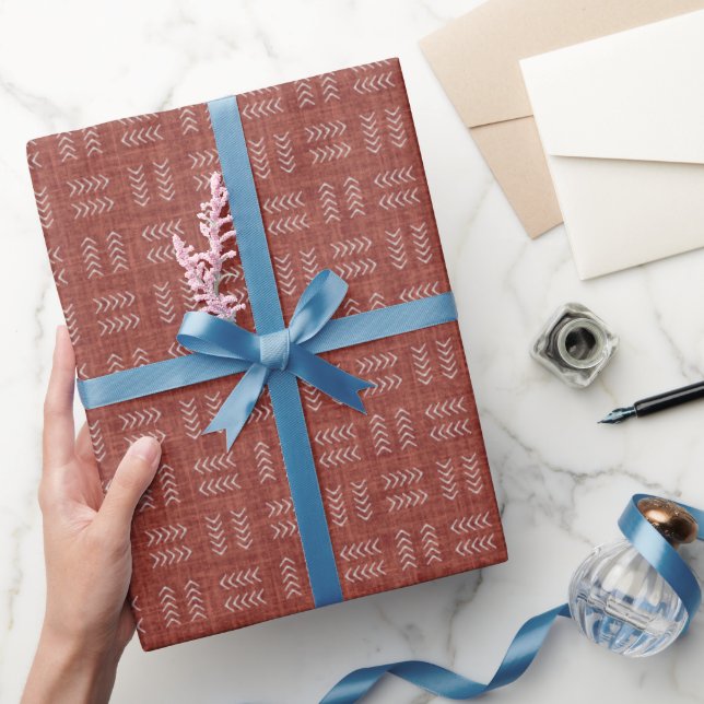 Arrows on Red Brown Linen Wrapping Paper (Gifting)
