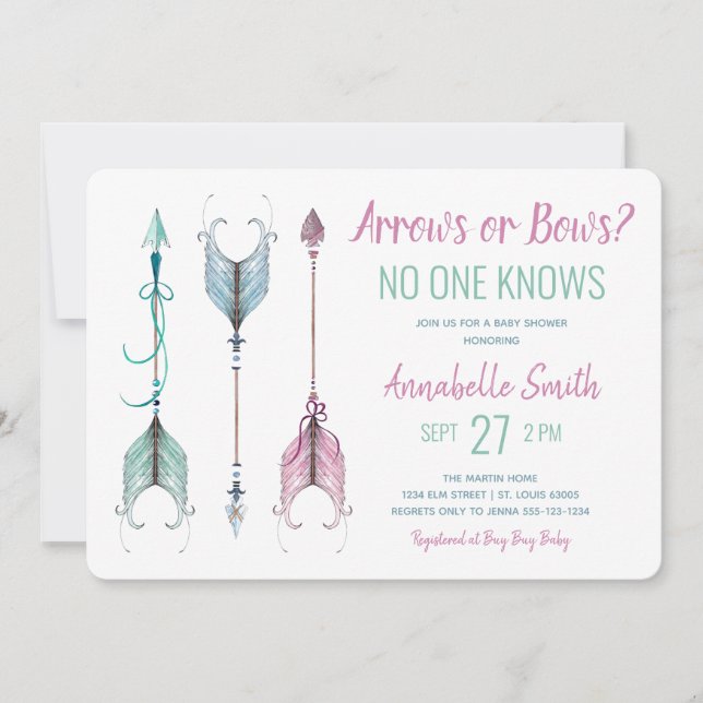 Arrows or Bows No One Knows Baby Shower Invitation (Front)
