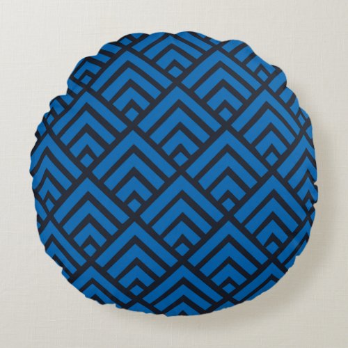 Arrows Pattern After Midnight Black  Ibiza Blue Round Pillow