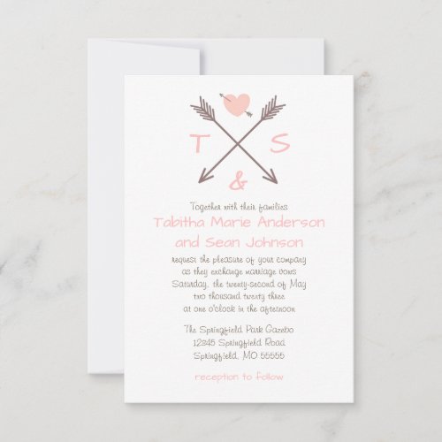 Arrows Pink Heart _ 3x5 Wedding Invitation