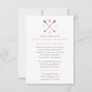Arrows Pink Heart - 3x5 Wedding & Reception Invite by Midesigns55555 at Zazzle