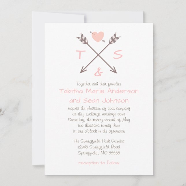 Arrows Pink Heart - Wedding Invitation (Front)