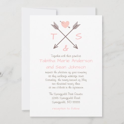 Arrows Pink Heart _ Wedding Invitation