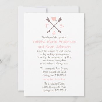 Arrows Pink Heart - Wedding & Reception Invitation by Midesigns55555 at Zazzle