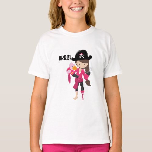 ARRR Cute Fun Pirate Girl Pink Parrot T_Shirt