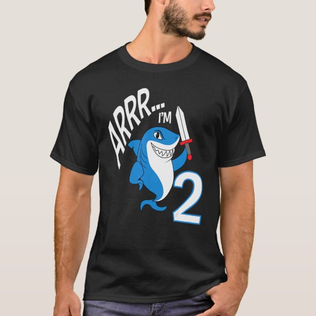Arrr I'm 2 Shark Birthday Themed Bday Party Celebr T-Shirt (Front)