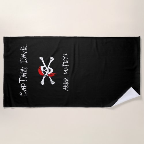 ARRR Matey Personalized Pirate Beach Towel Black