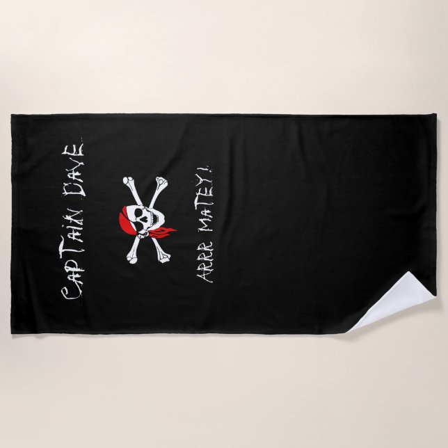 ARRR Matey Personalized Pirate Beach Towel Black (Front)